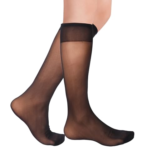 Mayoii 3 Paar Damen Kniestrümpfe, 15D Transparente Elastisch Stützstrümpfe, Weiche Nylon Kniestrümpfe für Damen (Schwarz) von Mayoii