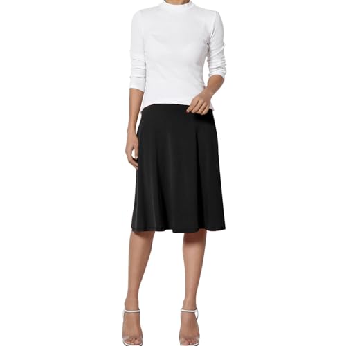 Damenrock, Schlichter, eleganter Faltenrock für Damen, Midirock mit hoher Taille (DE/NL/SE/PL, Bundweite, 32, Regular, Regular, Black-L) von Mayoii
