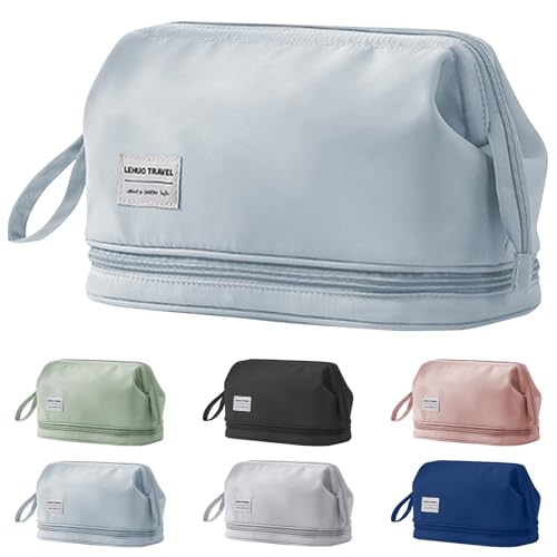 Mayoii Große Make-up-Tasche mit Fächern, Reise-Make-up-Organizer-Tasche, weit geöffneter Reißverschluss, Kulturbeutel für Damen, wasserdichte Kosmetiktasche, blau, Einheitsgröße, Modern Mayoii Große Make-up-Tasche mit Fächern, Reise-Make-up-Organizer-Tasche, weit geöffneter Reißverschluss, Kulturbeutel für Damen, wasserdichte Kosmetiktasche, blau, Einheitsgröße, Modern von Mayoii