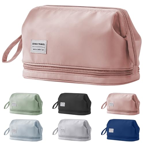 Mayoii Große Make-up-Tasche mit Fächern, Reise-Make-up-Organizer-Tasche, weit geöffneter Reißverschluss, Kulturbeutel für Damen, wasserdichte Kosmetiktasche, rose, Einheitsgröße, Modern von Mayoii
