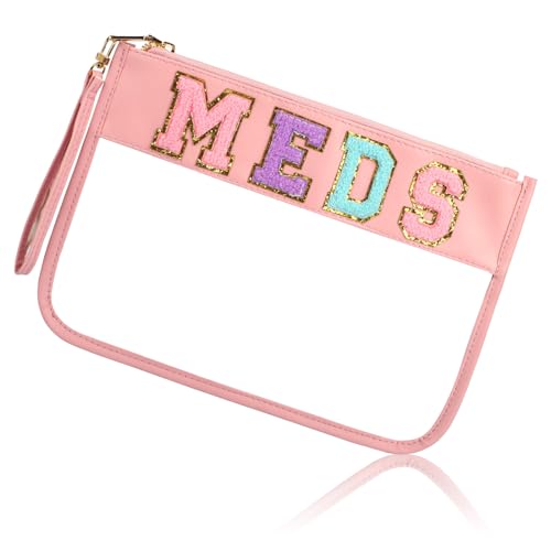 Mayoii Letter Embroidery Preppy Medicine Bag, Waterproof Clear Makeup Bag, Travel Toiletry Storage Bag, Multifunction PVC Cosmetic Bag for Women Girls, rose, Multifunktions PVC Kosmetiktasche für von Mayoii