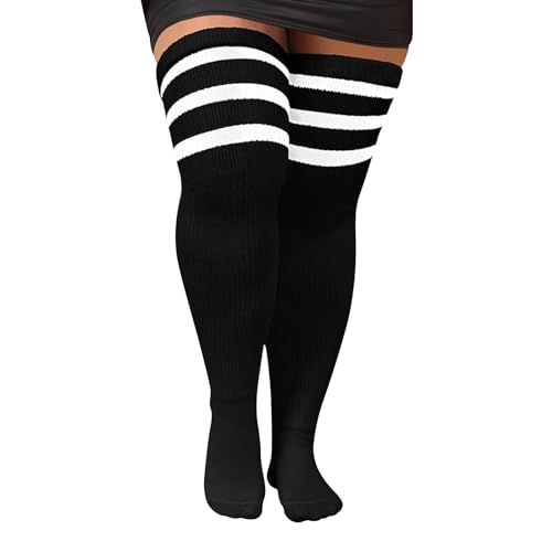 Übergröße Overknees Strümpfe Damen, Gestreifte Kniestrümpfe Thigh High Socks für Frauen, Extra Lange Hohe Socken für Dicke Oberschenkel, Beinwärmer von Mayoii