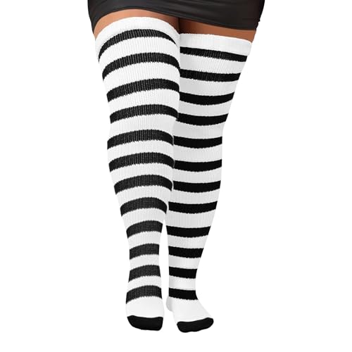 Übergröße Overknees Strümpfe Damen, Gestreifte Kniestrümpfe Thigh High Socks für Frauen, Extra Lange Hohe Socken für Dicke Oberschenkel, Beinwärmer von Mayoii