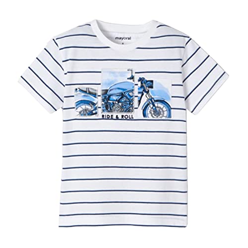 Mayoral - Jungen T-Shirt Kurzarm, Bedruckt Motorrad, blau-gestreift - 3.004, Größe 134 von Mayoral