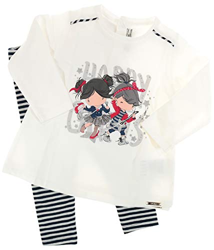 Mayoral Mädchen Baby Kindermode-Set Langarm-Shirt & Ringelleggings Happy Girls, weiß-Marineblau, Gr. 92 (92) von Mayoral