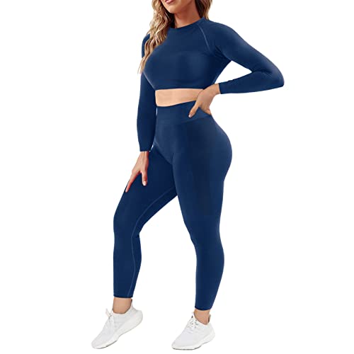 MAYROUND Damen 2-Stücke Fitness Outfit Sets Nahtloses Trainingsset Langarm-Top und hohe Taille Knirschen Leggings Yoga-Sets von MAYROUND