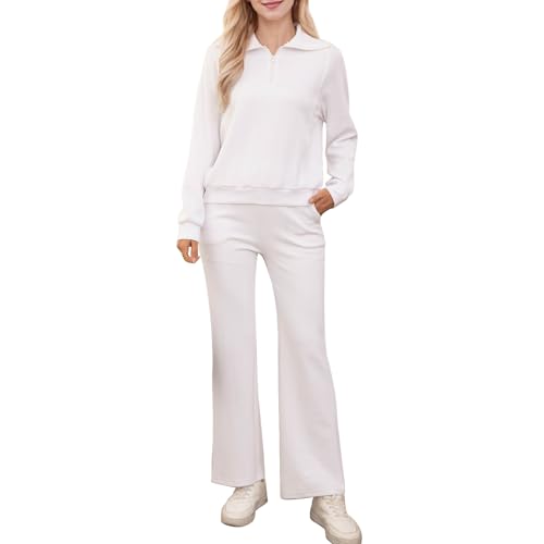 MAYROUND Freizeitanzug Damen Lounge Set Gerippt Loungewear Set Outfit Anzug Damen Set Trainingsanzug Zweiteiler Frauen(Weiß,S) von MAYROUND