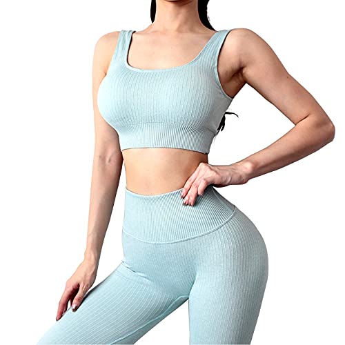 Mayround Trainingsoutfits für Frauen 2-Teilig Gerippt Sport BH und Hohe Taille Leggings Gym Kleidung Set Yoga Outfit Freizeitanzug Sportswear von Mayround