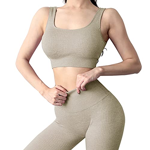 Mayround Trainingsoutfits für Frauen 2-Teilig Gerippt Sport BH und Hohe Taille Leggings Gym Kleidung Set Yoga Outfit Freizeitanzug Sportswear von Mayround