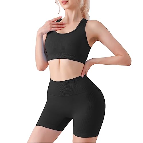 Mayround Workout Outfits für Frauen 2 Stück Gerippte Laufshorts mit Hoher Taille Workout Sport BH Set für Frauen Fitnessstudio Fitness Athletisch von Mayround