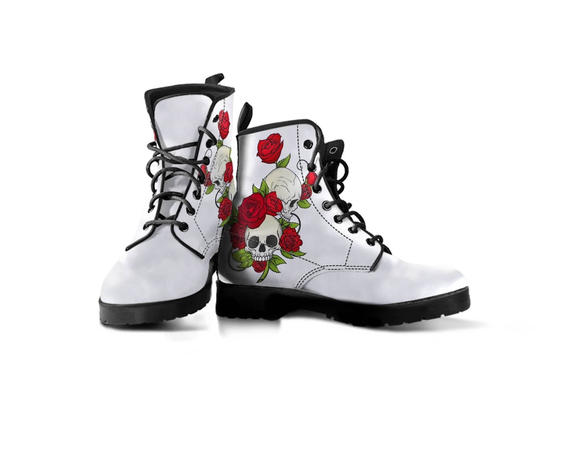 Weiße Rockstar Boots, Totenkopf Und Rosen Damen Lederstiefel, Rock Stiefel, Handgefertigte Vegan Freundliche Lederstiefel Für Mädchen von MaysDesignCo