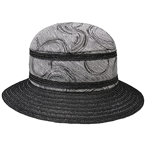 Mayser Alma Caranda Circles Stoffhut Leinenhut Baumwollhut Hanfhut Sommerhut Sonnenhut Damenhut Damen - Made in The EU mit Futter, Futter Frühling-Sommer - L (59-60 cm) schwarz von Mayser