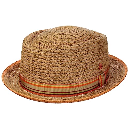 Mayser Andy Orange Pork Pie Strohhut Sommerhut Sonnenhut Gartenhut Strandhut Herren - Made in The EU mit Ripsband, Ripsband Sommer Frühling-Sommer - 56 cm orange von Mayser