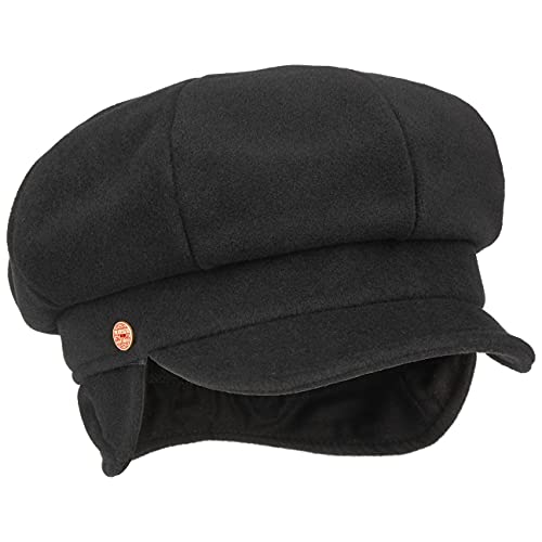 Mayser Camilla Ballonmütze mit Ohrenklappen Earflaps Wollcap Wintermütze Damenmütze Mütze Damen - Made in The EU Wintercap Schirm, Ohrenklappen, Futter, Futter Herbst-Winter - L (58-59 cm) schwarz von Mayser