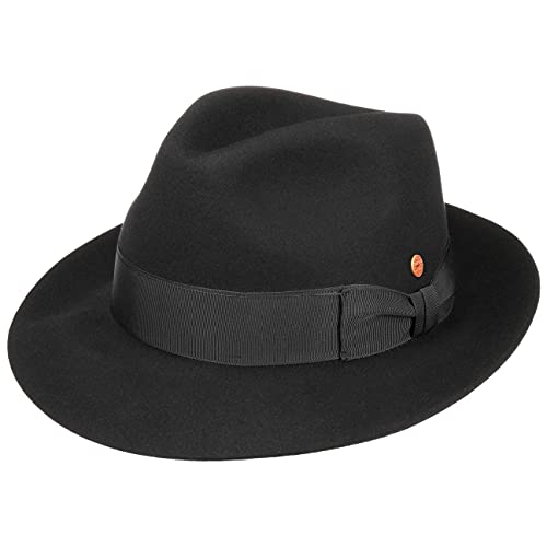 Mayser City Fanal Bogarthut Herrenhut Haarfilzhut Filzhut Fedora Damen/Herren - Made in The EU mit Futter, Ripsband Frühling-Sommer Herbst-Winter - 58 cm schwarz von Mayser