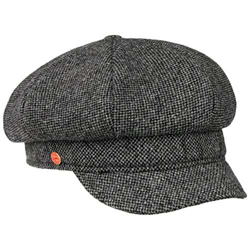 Mayser Coco Tweed Ballonmütze Schirmmütze Baker-Boy-Mütze Newsboy-Mütze Damencap Damen - Made in The EU mit Schirm, Futter, Futter Winter Herbst-Winter - S (55-56 cm) schwarz von Mayser