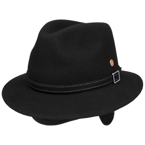 Mayser Dale Trekking Wollhut Wollfilzhut Herrenhut Travellerhut Damen/Herren - Made in The EU mit Ohrenklappen Herbst-Winter Winter - 58 cm schwarz von Mayser