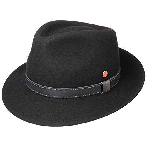 Mayser Denver Trekking Wollhut Bogarthut Wanderhut Outdoorhut Damen/Herren - Made in The EU mit Lederband Winter Herbst Sommer Frühjahr Frühling-Sommer Herbst-Winter - 59 cm schwarz von Mayser