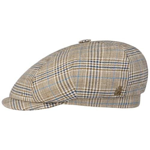 Mayser Emil Summer Check Zechbauer Flatcap Schirmmütze Baumwollcap Sommercap Herren - Made in The EU mit Schirm, Futter, Futter Frühling-Sommer Sommer - 60 cm beige von Mayser