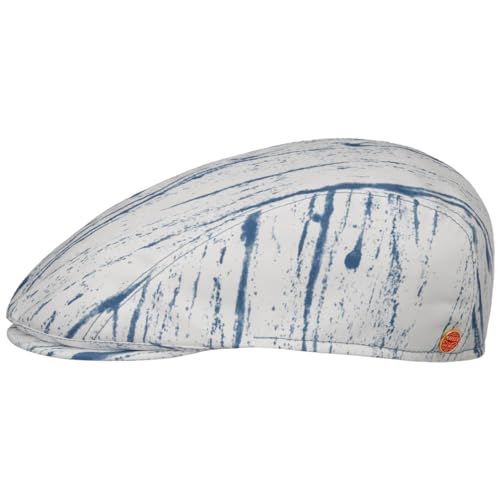 Mayser Twotone Cotton Flatcap Schirmmütze Schiebermütze Baumwollcap Herren - Made in The EU mit Schirm Winter Herbst Frühjahr Sommer Herbst-Winter Frühling-Sommer - 61 cm weiß-blau von Mayser
