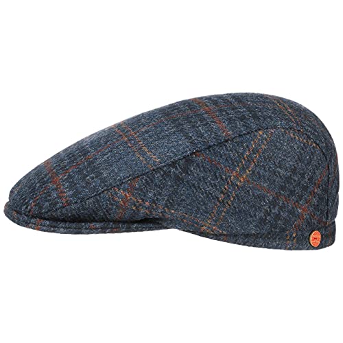 Mayser Frankie Soft Shetland Wool Flatcap Schirmmütze kariert Handmade Made in EU Herren Winter dunkelblau 56 cm von Mayser