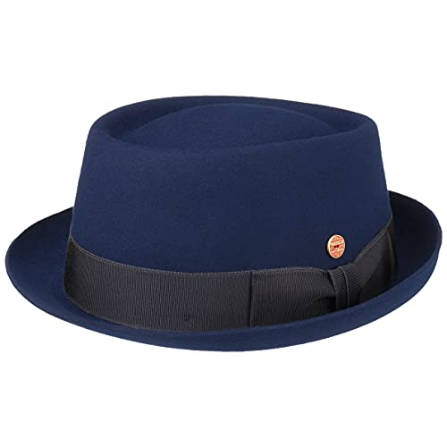 Mayser Gareth Soft Wool Pork Pie Wollhut Pork-Pie-Hut Filzhut Damen/Herren - Made in The EU mit Ripsband Winter Frühling-Sommer Herbst-Winter - 57 cm blau von Mayser