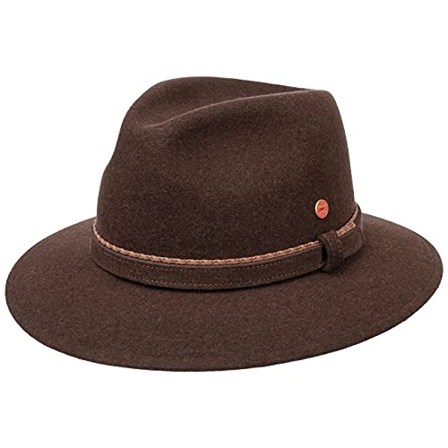Mayser Gustav Fedora Trekkinghut Outdoorhut Traveller 100% Wollfilz Filzgarniturband Handmade Made in EU Herren Sommer Winter braun 60 cm von Mayser