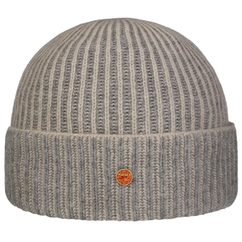 Mayser Harper Cashmere Beanie Kaschmirmütze Wollmütze Strickmütze Umschlagmütze Wintermütze Damen/Herren - Made in Italy mit Umschlag Herbst-Winter - One Size beige-grau von Mayser