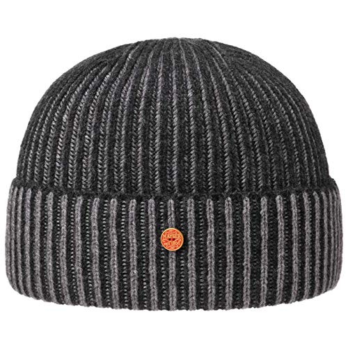 Mayser Harper Cashmere Beanie Kaschmirmütze Wollmütze Strickmütze Umschlagmütze Wintermütze Damen/Herren - Made in Italy mit Umschlag Winter Herbst-Winter - One Size anthrazit von Mayser