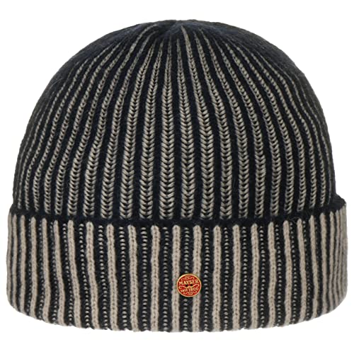 Mayser Harper Cashmere Beanie Kaschmirmütze Wollmütze Strickmütze Umschlagmütze Wintermütze Damen/Herren - Made in Italy mit Umschlag Winter Herbst-Winter - One Size beige-blau von Mayser
