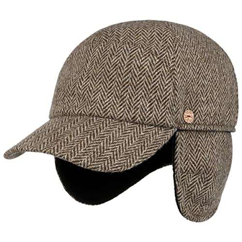 Mayser Herringbone Cap mit Ohrenklappen Basecap Baseballcap Wollcap Wintercap Ohrenschutz Herren - Made in The EU Schirm, Futter Herbst-Winter - 57 cm beige-braun von Mayser