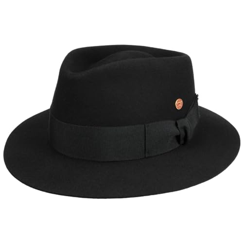 Mayser Jacob Traveller Wollhut Wolltraveller Travellerhut Wollfilzhut Filzhut Damen/Herren - Made in The EU mit Ripsband Winter Herbst-Winter - S (55-56 cm) schwarz von Mayser