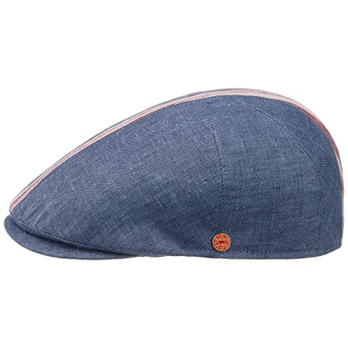 Mayser Jasper Stripes Leinencap Schirmmütze Schiebermütze Herren - Made in The EU mit Schirm, Futter Sommer Frühling-Sommer - 55 cm Denim von Mayser