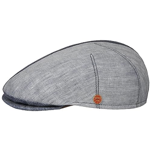 Mayser Jasper Twotone Leinen Flatcap Schirmmütze Schiebermütze Leinencap Herren - Made in The EU mit Schirm, Futter, Futter Sommer Frühling-Sommer - 61 cm blau von Mayser