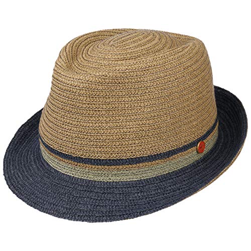 Mayser Jerome Trilby Strohhut Strohtrilby Sonnenhut Sommerhut Strandhut Damen/Herren - Made in The EU Frühling-Sommer - 57 cm Natur-blau von Mayser