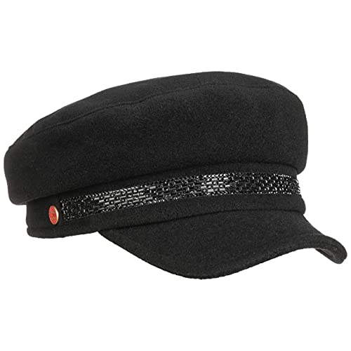 Mayser Kendy Damen Ballonmütze Newsboy Cap Wollcap Damencap Damenmütze Elbseglermütze - Made in The EU mit Schirm, Futter, Futter Herbst-Winter - L (59-60 cm) schwarz von Mayser