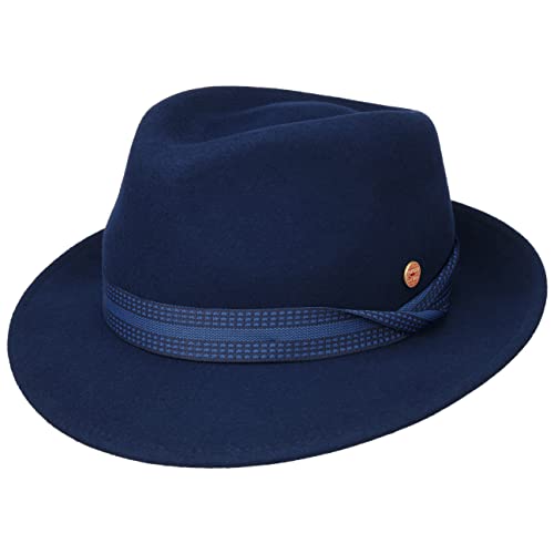 Mayser Maleo Trilby Wollhut Wollfilzhut Wolltrilby Filztrilby Damen/Herren - Made in The EU mit Ripsband Herbst-Winter - L (58-59 cm) dunkelblau von Mayser