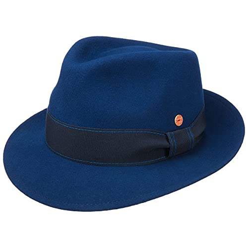 Mayser Manuel Bogarthut Fedora Filzhut Herrenhut Damen/Herren - Made in The EU Wollfilzhut mit Ripsband Frühling-Sommer Herbst-Winter - 59 cm dunkelblau von Mayser