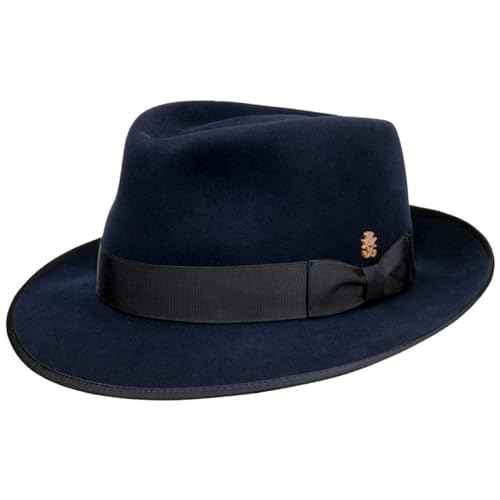 Mayser Marcelo Bogart Wollfilzhut Zechbauer Bogarthut Filzhut Fedora Damen/Herren - Made in The EU mit Ripsband Winter Herbst-Winter - 57 cm dunkelblau von Mayser