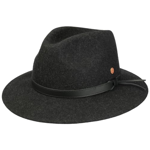 Mayser Marvin Trekking Wollhut Wollfilzhut Travellerhut Filzhut Herren - Made in The EU mit Lederband Herbst-Winter - 57 cm grau von Mayser