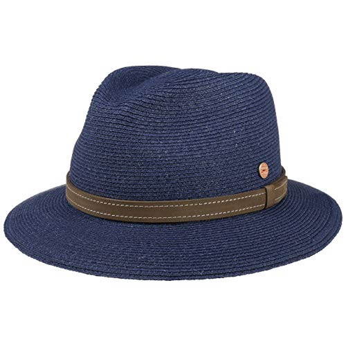 Mayser Mathis Raffiahut mit UV-Schutz Strohhut Sommerhut Sonnenhut Strandhut Damen/Herren - Made in The EU Lederband Sommer Frühling-Sommer - 59 cm dunkelblau von Mayser