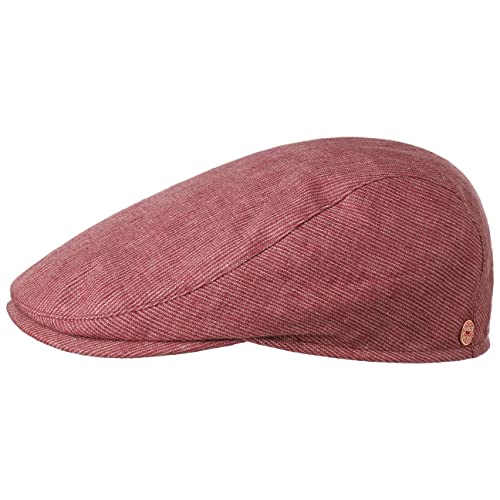 Mayser Matteo Stripes Leinen Flatcap Schirmmütze Schiebermütze Leinencap Herren - Made in The EU mit Schirm, Futter Frühling-Sommer - 56 cm rot von Mayser