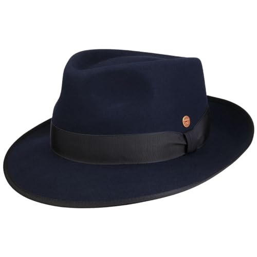 Mayser Mio Bogart Haarfilzhut Filzhut Bogarthut Damen/Herren - Made in The EU mit Futter, Ripsband Herbst Sommer Frühjahr Winter Frühling-Sommer Herbst-Winter - M (56-57 cm) dunkelblau von Mayser