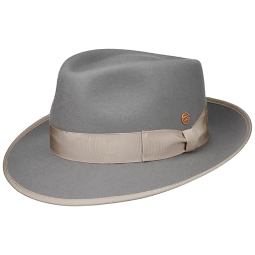 Mayser Mio Twotone Wollhut Bogarthut Wollfilzhut Fedora Damen/Herren - Made in The EU mit Ripsband Herbst Sommer Frühjahr Winter Frühling-Sommer Herbst-Winter - M (56-57 cm) hellgrau von Mayser