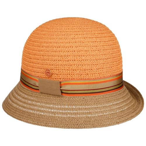 Mayser Nanni Twotone Strohhut Sonnenhut Sommerhut Glockenhut Gartenhut Damenhut Damen - Made in The EU mit Ripsband Frühling-Sommer - One Size orange von Mayser