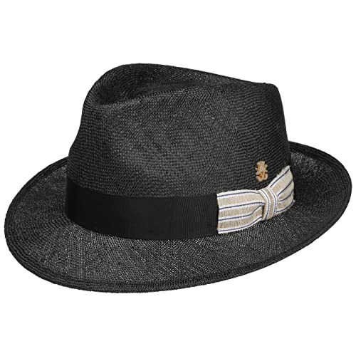 Mayser Pablito Sisal Strohhut Zechbauer Sonnenhut Sommerhut Bogarthut Fedora Herren - Made in The EU mit Ripsband Frühling-Sommer - 55 cm schwarz von Mayser