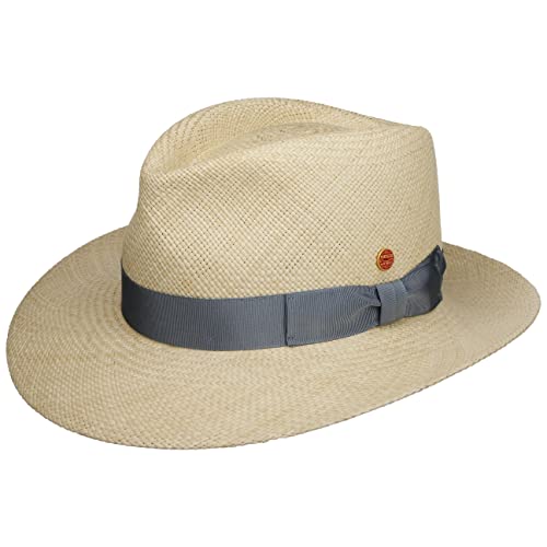 Mayser Panama Bogarthut Sommerhut Sonnenhut Panamastrohhut Strandhut Mafiahut Panamahut Damen/Herren - Made in The EU mit Ripsband, Ripsband Frühling-Sommer - 56 cm Natur-blau von Mayser