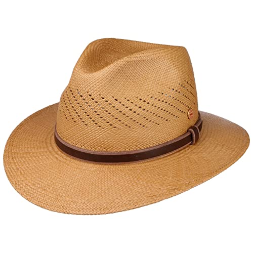 Mayser Piero Panamahut Traveller Strohhut Ledergarniturband Herren Sommer Made in EU Camel 57 cm von Mayser