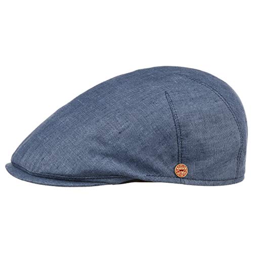 Mayser Sidney Leinen Flatcap Schirmmütze Schiebermütze Leinencap Herren - Made in The EU mit Schirm, Futter Sommer Frühling-Sommer - 57 cm blau von Mayser