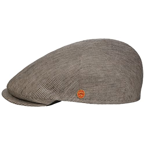 Mayser Sidney Leinen Stripes Flatcap Schirmmütze Schiebermütze Leinencap Herren - Made in The EU mit Schirm, Futter, Futter Frühling-Sommer - 58 cm beige von Mayser